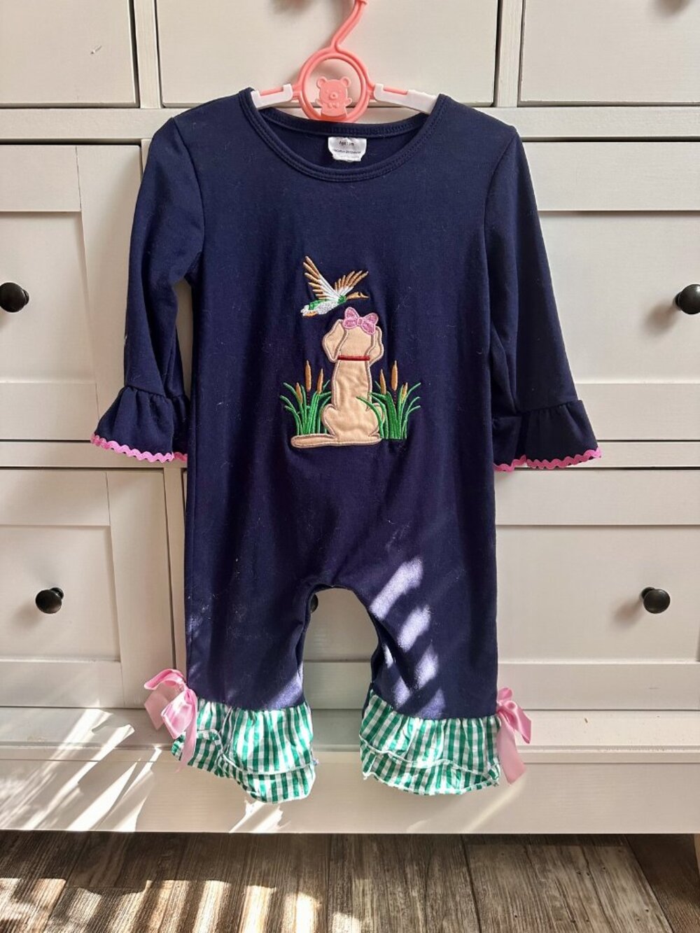 Boutique - Baby Girl Dog & Bird Ruffle Romper - Perfect Condition!